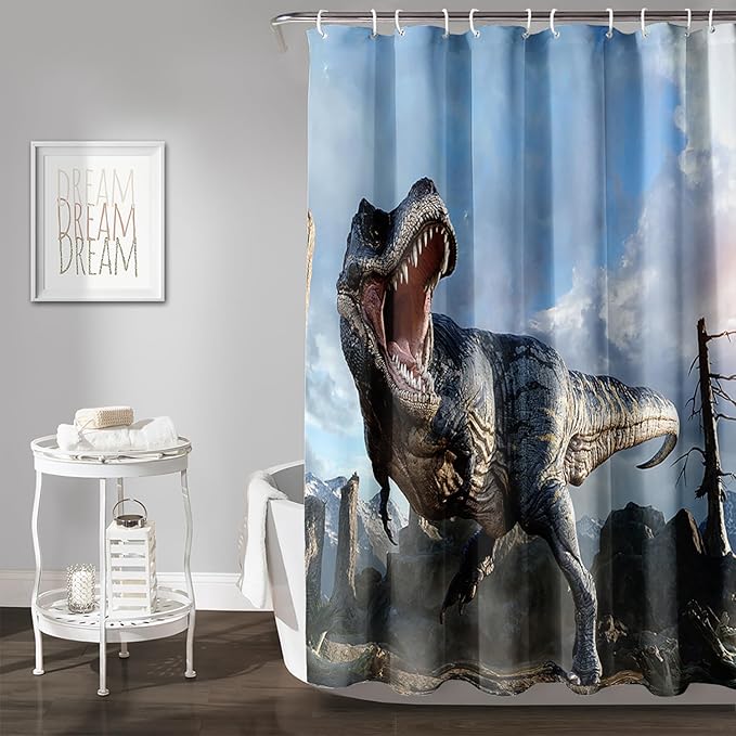 AILONEN Dinosaur Boys Shower Curtain for Bathroom Decor,Roaring Dinosaur Bath Curtain Gifts for Kids Teens,Jungle Dinosaur Polyester Waterproof with 12 Plastic Hooks 36" W*72" H