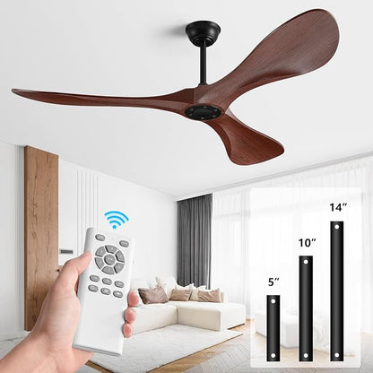 60 Inch Ceiling Fan with Remote,Ceiling Fan no light for Indoor/Outdoor,6 Speed Noiseless Reversible DC Motor,Easy to Install Modern Ceiling Fan with Timer for Living Room Bedroom Farmhouse,Patios