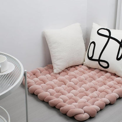 XHJRI Thickened Braided Knot Seat Mat, Knotted Floor Decorative Cushion, Handmade Baby Infant Playing Pad Nursery Rug (27.5 * 31.5 Inch,Dusty Rose)