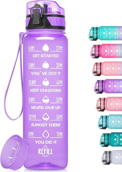 26oz Motivational Water Bottle with Time Marker & Fruit Strainer, Leak-proof BPA Free Non-Toxic Bottle with Carrying Strap, Perfect for Fitness, Gym and Outdoor Sports