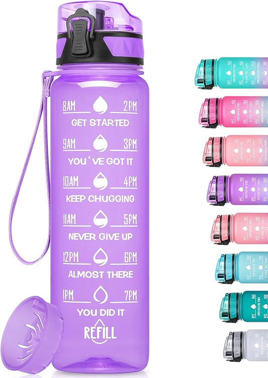 26oz Motivational Water Bottle with Time Marker & Fruit Strainer, Leak-proof BPA Free Non-Toxic Bottle with Carrying Strap, Perfect for Fitness, Gym and Outdoor Sports