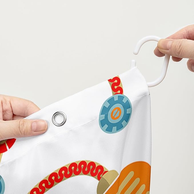 AILONEN Kawaii Robots Shower Curtain,Cartoon Robot Waterproof Fabric Shower Curtain Set for Boys Teens Kids, 72" W*96" H Watercolor Robot Bathroom Decors