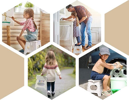 Non-Slip Folding Step Stool - 11 inch Height Premium Heavy Duty Foldable Step Stool for Kids, Kitchen Garden Bathroom Camping Stepping Stool - White