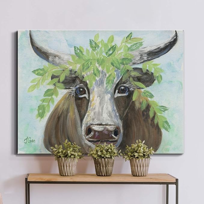 Renditions Gallery Canvas Animal Wall Art Modern Decorations Paintings Olive Crown Steer Abstract Glam Wild Longhorn Canvas Artwork Prints for Bedroom Office Kitchen - 32"x48" LT33