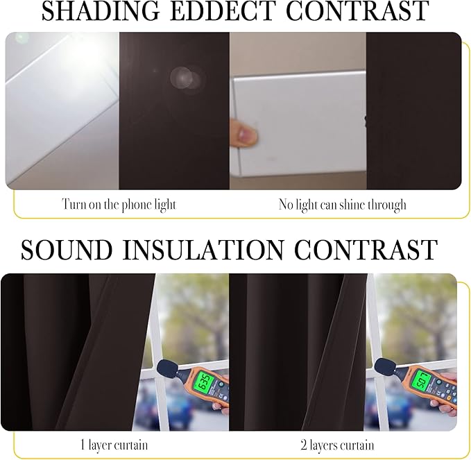 NICETOWN Short Complete 100% Blackout Curtains, Thermal Insulated & Energy Efficiency Window Draperies with Same Color Liner, Noise Reducing Small Drapes for Kids Room (Brown, 42"W by 63"L, 2 Panels)