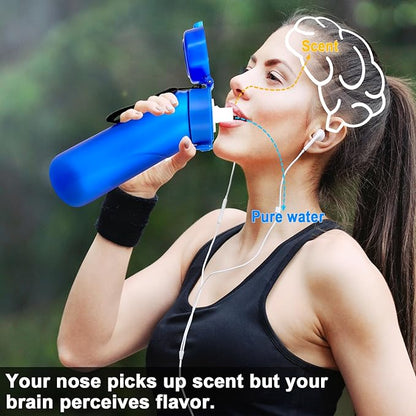 Air Water Bottle with Flavor Pods, Flavored Water Bottle,750ML Large Scented Flavor Water Bottle,Sports Water Cup with Straw Suitable for Outdoor Sports(New Blue+8Pods)