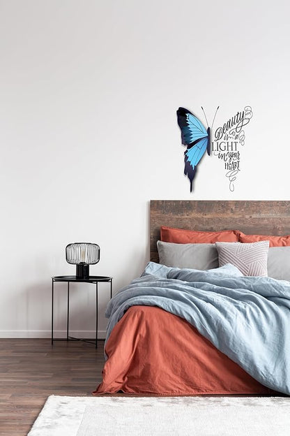 Laminate Wall Art Decals - 3D Look Peel and Stick Wall Decor for Living Room, Nursery, Bedroom, Kitchen, Office (18inx18in, Blue Butterfly)