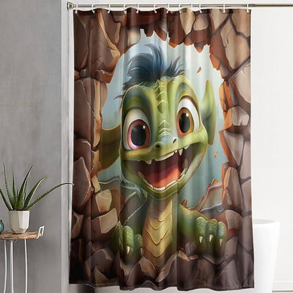 AILONEN Cartoon Dinosaur Shower Curtain for Kids,Funny Green Dinosaur Shower Curtain for Bathroom,Girls,Cute Animal Shower Curtain Set with Hooks,72" W*72" H