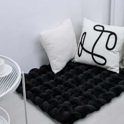 XHJRI Thickened Braided Knot Seat Mat, Knotted Floor Decorative Cushion, Handmade Baby Infant Playing Pad Nursery Rug (27.5 * 31.5 Inch,Black)