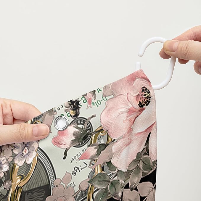 AILONEN Sugar Skull Shower Curtain for Bathroom,Romantic Rose Flower Bath Curtain for Girls Women,Money Skull Skeleton Print Waterproof Curtain with 12 Plastic Hooks, 60" W*72" H