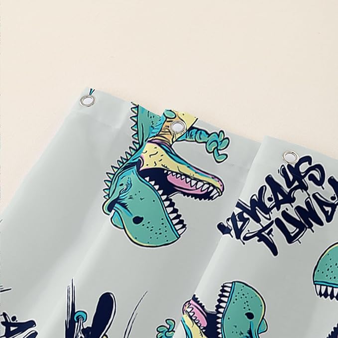 AILONEN Cute Dinosaur Kids Shower Curtain,Sport Cool Dinosaur Bath Curtain Gifts for Boys Teens,Skate Dinosaur Polyester Waterproof for Bathroom with 12 Plastic Hooks 72" W*78" H