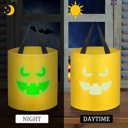 6 Pcs Halloween Glowing Trick or Treat Candy Bucket Halloween Multipurpose Basket Glowing Spooky Face Pumpkin Reusable Goody Bags for Halloween Supplies Favors