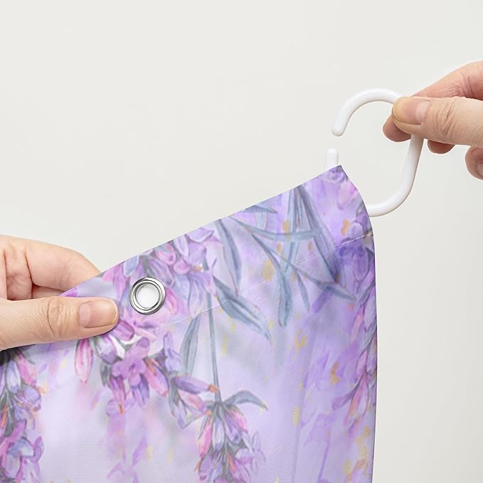 AILONEN Butterfly Shower Curtain for Bathroom, Purple Lavender Bath Curtain Decor,Flower Butterfly Waterproof Shower Curtain with 12 Plastic Hooks (Kids/Girls/Women/Teens) 72" W*96" H