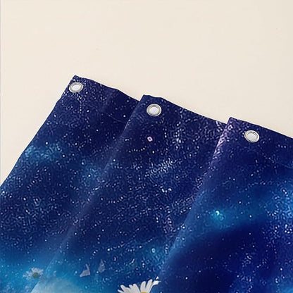 AILONEN Blue Butterfly Shower Curtain 72" W*96" H,Mystic Galaxy Earth Starry Bathroom Decor,Modern Floral Butterfly Bath Curtain Polyester Waterproof Bathroom Curtain with 12 Hooks