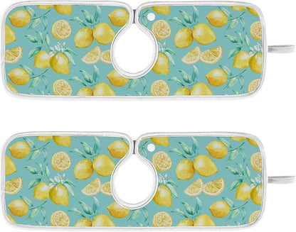 Lemon Turquoise Faucet Water Catcher Mat 2 Pack Flowers Leaves Summer Drying Mat Absorbent Bathroom Faucet Handle Drip Catcher Tray Bar RV Kitchen Sink Splash Guard 14x5 Inches