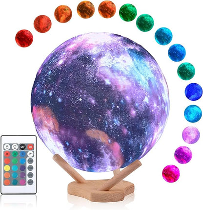 Moon Lamp Galaxy Lamp Kids Night Light 5.9 Inch 16 Colors LED 3D Star Moon Light with Wooden Stand Remote Control Touch Tap Controller USB Rechargeable Gift for Baby Children Girls Boys