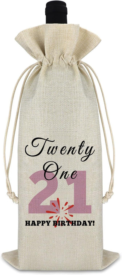 21st Birthday Gifts for Her Him Wine Bag Year Old Birthday Gifts Ideas Friendship Gift for Best Friend Drawstring Burlap Wine Wrap Bag Happy Birthday Gift for Daughter Sister Birthday Party Decors
