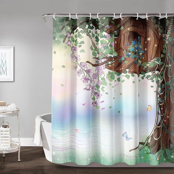 AILONEN Green Tree Leaves Shower Curtain,Botanical Floral Plants Vine Shower Curtain,Spring Floral Shower Curtain for Bathroom Decor Polyester Waterproof with Grommets and Hooks 72" W*72" H