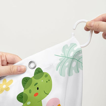AILONEN Dinosaur Shower Curtain for Boys, Cute Green Kids Bath Curtain 72" W*72" H,Tropical Leaves Funny Dinosaur Curtain with 12 Plastic Hooks