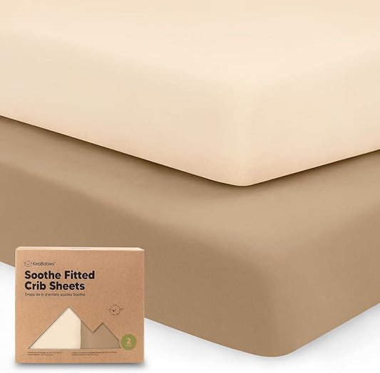 2-Pack Organic Crib Sheets for Boys, Girls - Jersey Fitted Crib Sheet, Baby Crib Sheets Neutral, Crib Mattress Sheet, Cotton Crib Sheets, Breathable Crib Sheet, Baby Mattress Sheets (Pecan)