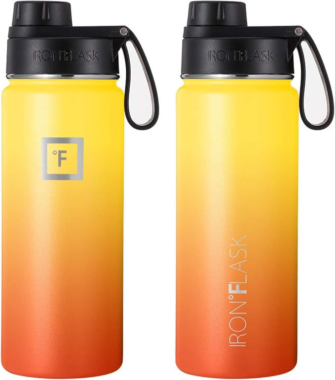 IRON °FLASK Sports Water Bottle - 18 Oz 3 Lids (Wide Spout Lid), Leak Proof - Stainless Steel Gym & Sports Bottles for Men, Women & Kids - Double Walled, Insulated Thermos, Mothers Day Gifts for Mom