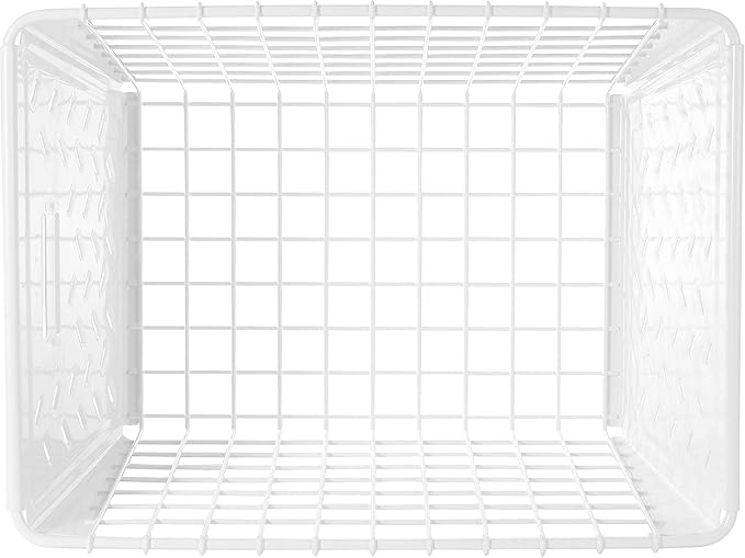 Tovolo Macklin, Stamped Steel & Wire Basket for Closet & Cubby Storage Vintage-Inspired Design with Customizable Label Plate, Medium, White