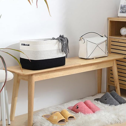 Cotton Rope Storage Basket, Woven Basket for Organizing, Rectangle Decorative Baskets for Shleves, Books, Toys, Towel Baskets for Bathroom - Pack of 3 (Gradient Dark)