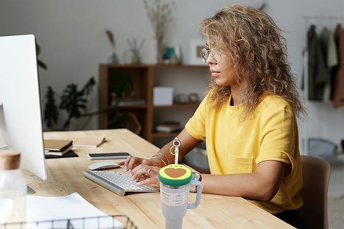 Lid Protective For 40 Oz Stanley Cup&Straw Cap,Stanley Cup Silicone Dust Cover,Stanley Cup Cute Accessories,Strawberry/Avocado/Pink Flower Design