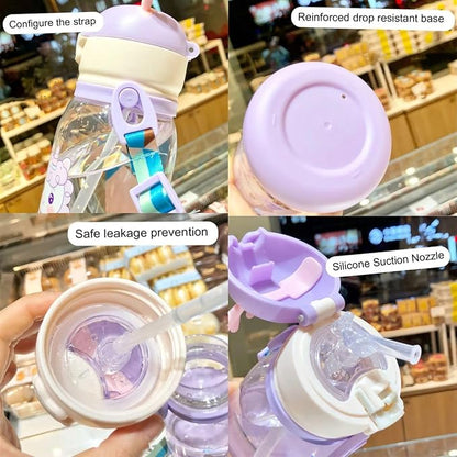 Antlers BPA Free Reusable leak proof Transparent Water Bottle With Strap for Kids School (Multicolor-600ml), Medium (2-4 cups)