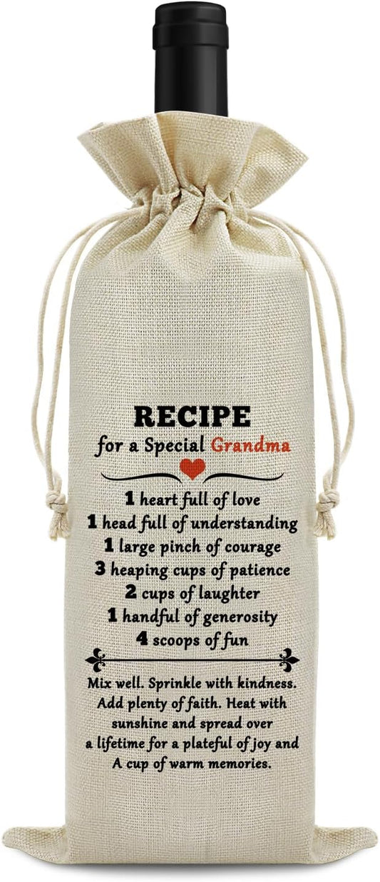 Grandma Gifts from Grandchildren Grandma Birthday Gift Nana Wine Bag Decorations Wine Bottle Bag Mothers Day Christmas Thanksgiving Gift for Nana Grandma Grandmother Gifts from Granddaughter Grandson