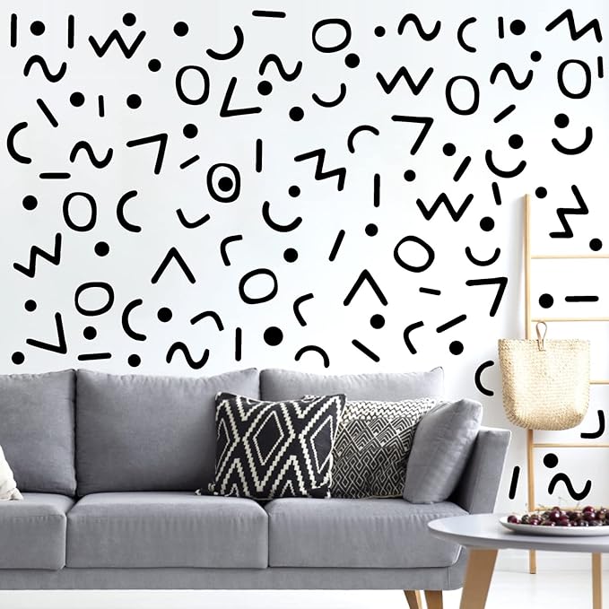 Black Line Wall Decals Vinyl Lines Wall Decals Peel and Stick Wall Stickers Vintage Abstract Geometric Wall Decals Modern Wall Stickers for Bedroom Living Room Decor