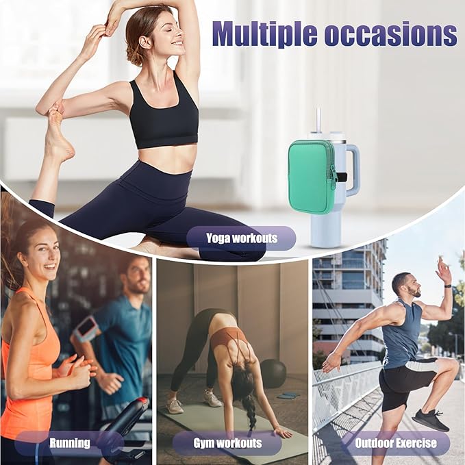 Water Bottle Pouch for Stanley Quencher Adventure 40oz & Stanley IceFlow 20oz 30oz, Gym Water Bottle Pouch for Stanley Cup 40oz,Workout Outdoor Tumbler Pocket for Phone, Card, Keys (Green)