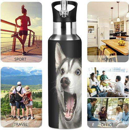 Blueangle 32oz Siberian Husky Dog Water Bottle, BPA Free Stainless Steel Water Bottle Leak-Proof Sports Bottle for Camping Workouts Gym and Outdoor Activity