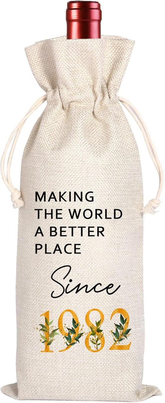 42 Birthday Gift | 42 Birthday Wine Bag Gift |Making The World A Better Place Since 1982 | 42 Birthday Gifts for Her Sister | 42 Years Old Gift Idea Wine Bag | Birthday Party Favors 11WB40