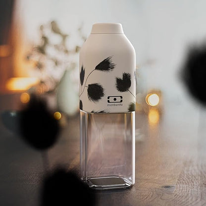 monbento - Clear Reusable Water Bottle MB Positive M graphic Plume - 17 floz/500 ml Water Bottle Perfect for Work, Travel, Sport, Picnic - Compact, Leakproof BPA Free Water Bottle - Black Feathers