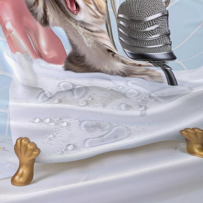 AILONEN Cute Shower Cat Shower Curtain for Kids Boys,Funny Singing Cat Waterproof Fabric Shower Curtain for Bathroom,Cartoon Bathing Kitten Animal Shower Curtain Set with Hooks,72" W*72" H