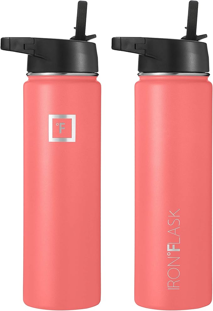 Iron Flask Sports Water Bottle - 22 Oz, 3 Lids (Straw Lid), Vacuum Insulated Stainless Steel, Hot Cold, Modern Double Walled, Simple Thermo Mug, Hydro Metal Canteen (Peach)