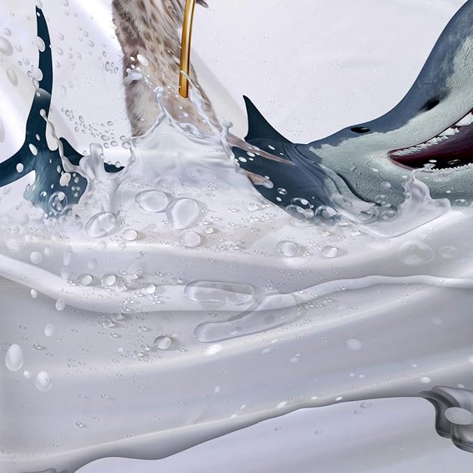 AILONEN 3D Bathtub Shark Shower Curtain for Kids 180 * 180 Inch,Cat Riding Shark in a Bathtub Shower Curtain,12 Pack Hooks Polyester Waterproof Fabric Decor for Bathroom Bathtub Panels