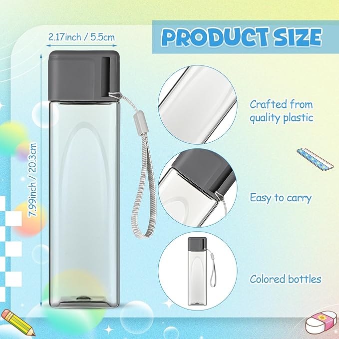 Mifoci 20 Pieces Water Bottle Bulk 17 oz Plastic Water Bottles Bulk Gym Sports Adults Reusable Large Water Bottles for Outdoor Fitness(Grey,Rectangle)