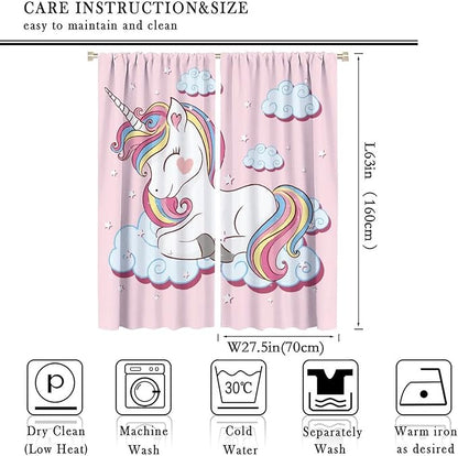 Unicorn Curtain for Kids Bedroom,Pink Cartoon Rainbow Darkening Curtains Decor Sliding Curtains Decorative Curtains for Girls Boys Baby Room,Living Room Decoration 55x63inch
