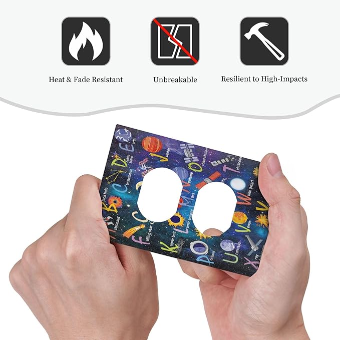 ABC Outer Space 1 Gang Outlet Plate Covers Decorative Single Duplex Wall Plate Alphabet Galaxy Electrical Receptacle Light Switch Cover Art Faceplate Switchplate for Kidroom Boyroom Livingroom Decor