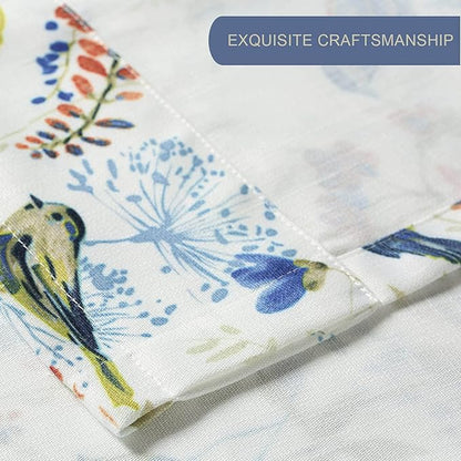 Leeva Birds Vines Printed Curtains Valances for Kitchen Bath Laundry Bedroom Living Room, Rod Pocket Valance for Windows, 52 x 18 Inch, Blue Birds