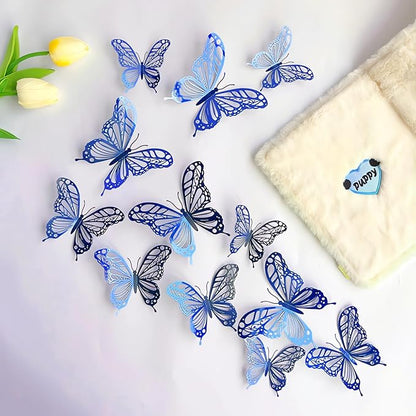 3D Butterfly Wall Decor 3 Sizes 4 Styles, Kurilai 48Pcs Butterfly Decorations Party Birthday Cake Decoration, Removable Wall Stickers for Kids Nursery Wedding Bedroom Room Decor (Blue)