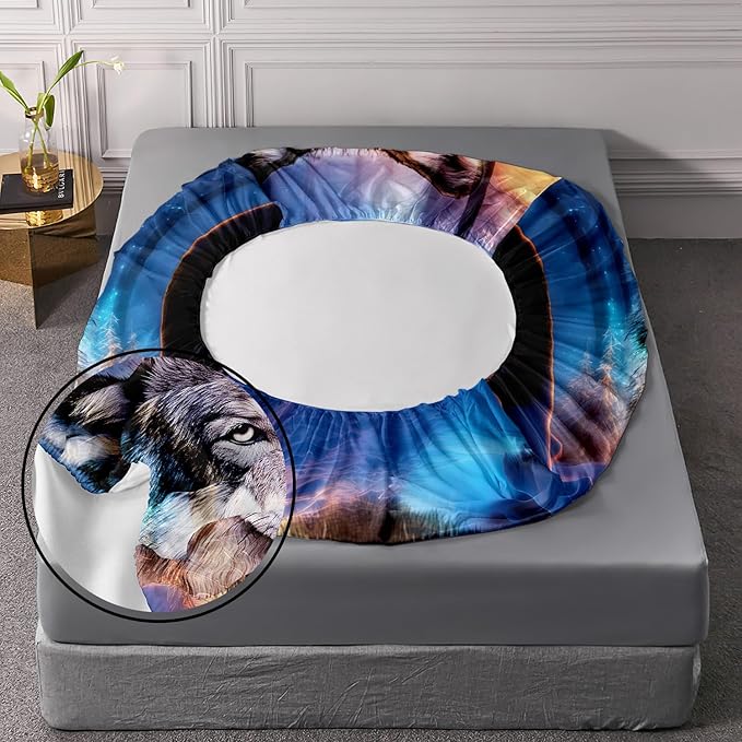 AILONEN Wolf Fitted Sheet Set Twin XL Size, Winter Forest Wildlife Bedding Set Wolf Sheet Set for Boys Teen Kids,Safari Wolf Printed Bed Sheet Set Wolf Fitted Sheet with 2 Pillowcases,3 Pieces