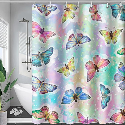 AILONEN Butterfly Shower Curtain,Rainbow Butterfly Bath Curtain,Modern Tie Dye Butterfly Art Decorative Shower Curtain with 12 Plastic Hooks (Kids/Girls/Women/Teen/) 72" W*78" H