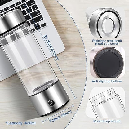 2024 Hydrogen Water Bottle, Hydrogen Water Bottle Generator, 2Min Quick Electrolysis, Suitable for Travel, Hydrogen Water Ionizer Machine, Large, White