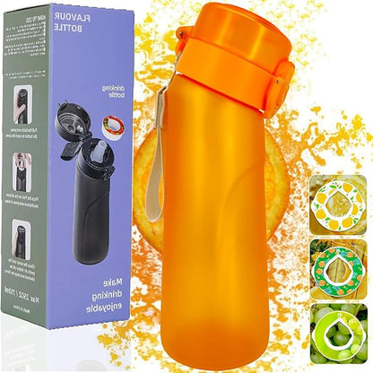 Air Water Bottle,750ML Scent Water Cup with 3 Flavour Pods,Leak Proof Sports Water Cup with Straw Suitable for Outdoor Sports,Gifts From Friends, Birthday Gifts (New Orange + 3pods)