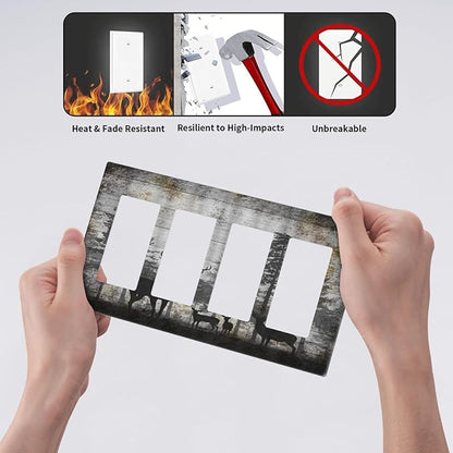 Rustic Deer Forest Vintage Wood Board 4 Gang Rocker Decora Boho Light Switch Cover Decorative Country Unique Outlet Covers Wall Plate Electrical Faceplate Switchplate GFCI for Farmhouse