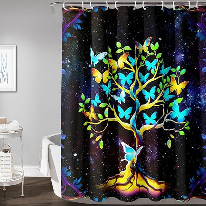 AILONEN Tree of Life Shower Curtain for Bathroom,Galaxy Starry Glowing Tree of Life Bath Curtain,Colorful Tree Shower Curtain Waterproof with 12 Plastic Hooks for Boys Girls Adults 60" W*72" H