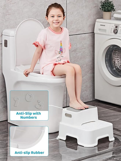 HEETA Step Stool for Kids and Toddler, Anti-Slip Sturdy Step Stool for Toilet Potty Training Stool, 2 in 1 Step Stool to Reach Kitchen Counter or Sink, with 2 Separate Small Stool